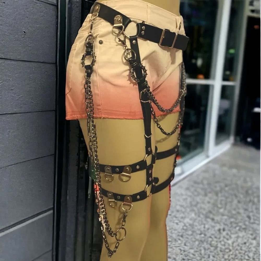 Black Chunky Metal Chains Spiked Pants Chains Belt- NWT